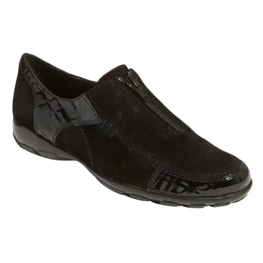 Marmi VANELI SPORT Alesya Black Suede Croc Leather Zip Comfort Shoe | Size 7.5